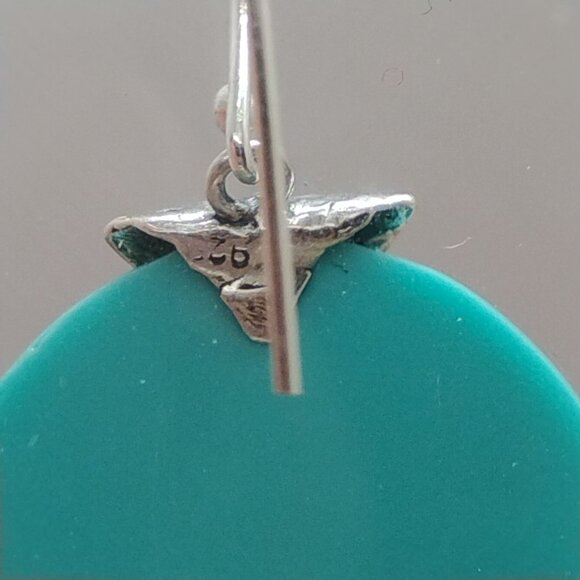 Turquoise Blue Carved Moon Face Sterling Silver Drop Earrings - Picture 4 of 4